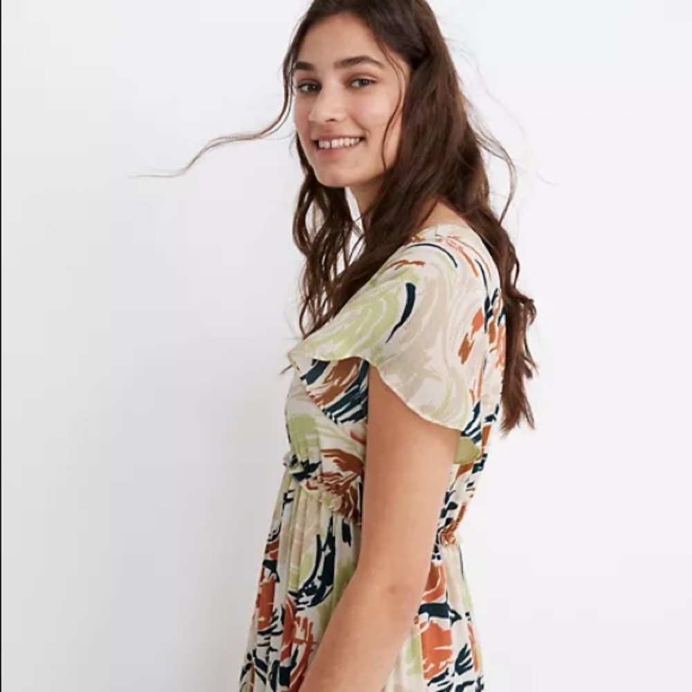 Madewell Flutter Sleeve Ruffle Waist Midi Dress - Picture 2 of 10